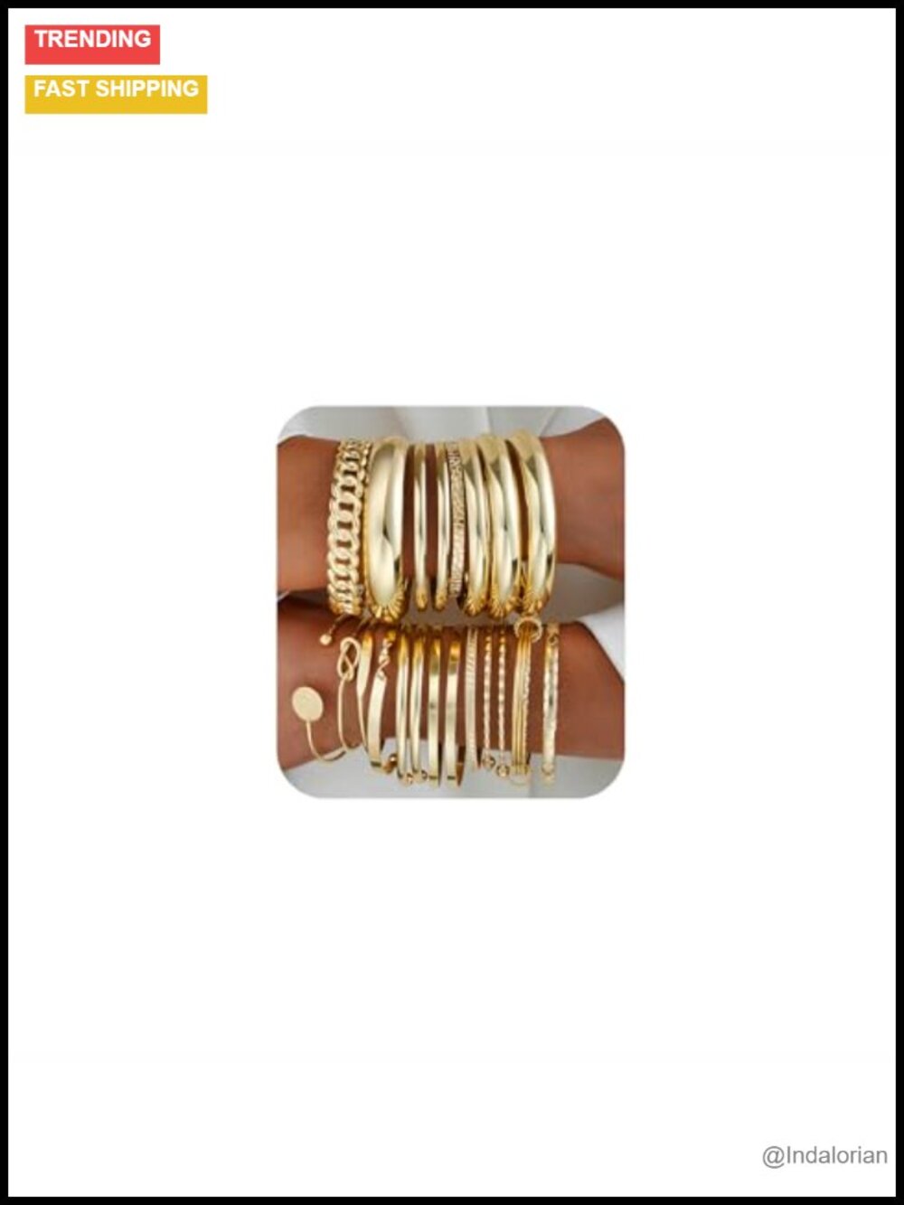 19Pc Stackable Bangle Bracelets Set 14k Gold Plated Adjustable Alloy